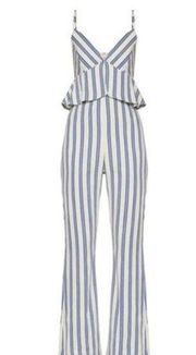 BCBGeneration Blue Striped Peplum Jumpsuit Size 12 NWT