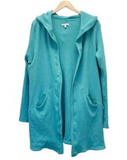 Albion Fit Hooded Longline Cardigan Teal Blue Cotton Cardi Women’s Size Medium