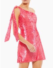 One Shoulder Minidress Women's 6 Pink Sequined Sleeveless FLAWED READ