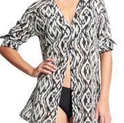 Athleta Black/White Ikat Kaftan Button Down Swim Suit Coverup