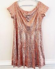 Grace Karin Pink Sequin Shiny Shummery Formal Off Shoulder Dress ~ Plus Size 2XL