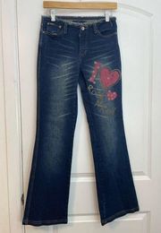 Vintage Y2K Revolt Low Rise I Love Rock n Roll Flare Leg Jeans 27