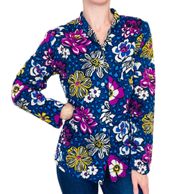 Blue & Magenta Floral Animal Print Front Button Blouse