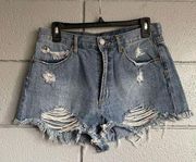 Articles of Society Women's Jean Short Cut Off Hem High Waisted Denim Blue Size