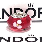 PANDORA Retired Red Murano Glass Flowers Bead - 790622