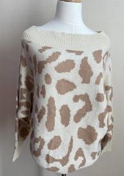 Women's Boatneck Pullover Sweater Animal Print Dolman Sleeve Slouchy sz Small