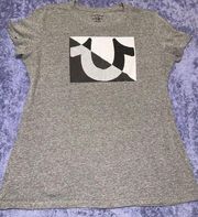 TRUE RELIGION Y2K GRAY BLACK RHINESTONE LOGO WOMENS TEE SIZE XL EUC