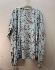 Altard State Kimono Long Open Front Duster Fringe Floral Boho Western Small