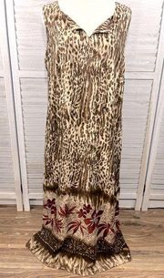 WHITE STAG Vintage Maxi Dress Sleeveless Brown Leopard/Tropical Print-16/18