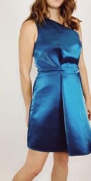 ASOS One Shoulder Teal Metallic Fit & Flare Mini Dress Size 8