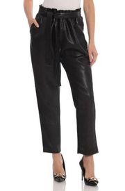 Avec Les Filles Black Vegan Leather High-Rise Belted Women's Pants Size Small