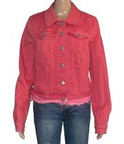 Salmon Frayed Hem Denim Jacket