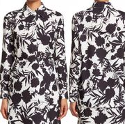 St. John Satin Crepe Black and White Floral Shirt | Small |NWT