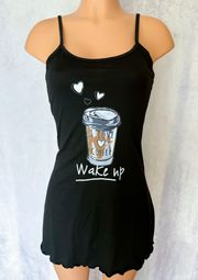 Black, Coffee Graphic, Pajama Gown