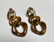 Banana Republic Signed  Pierced Dangle Drop Costume Earrings - Brown / Gold Tone