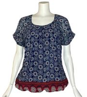 ROZ & Ali Blouse Red, White, & Blue Short Sleeve Top Size Medium Shirt EUC