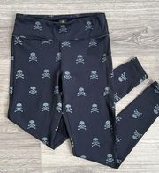 SOULCYCLE Performance Skull Print 7/8 Leggings Black Gray Mesh Trim Women Small