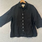 Orvis 100% Linen Shirt Women’s Medium Black Kimono Sleeve Boxy Fit L0810