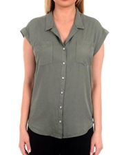 Jach’s Girlfriend Sleeveless V Neck Button Up Shirt Army Green Large