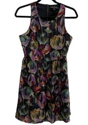 MM Couture Dress Womens Small Black Floral Round Neck Sleeveless Zip Polyester