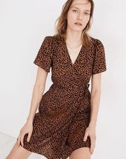 NWT Madewell Leopard Print Flutter-Sleeve Wrap Mini Dress Women's Size XXS