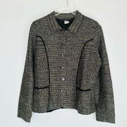 Peruvian Connection Tweed Suit Jacket Black Gray Button Down Size L