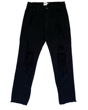 Black Distressed Zipper Hems Denim Jeans 6 Pockets Belt Loops