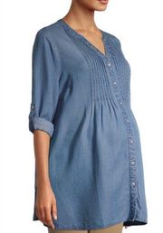 Time and Tru Womens Maternity Top Size Large 12-14 Denim Look Buttoned Down New