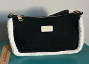 New BearPaw Suede Shearling Trim Crossbody Pouchette Bag with Detachable Strap