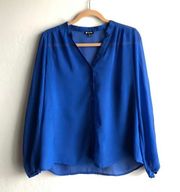 Blue  button up sheer blouse