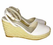 RAYE Sofia White Leather Espadrille Wedges