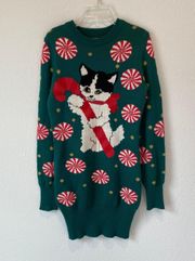 Women’s Ugly Christmas Sweater Dress Cat Size Small