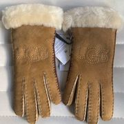 UGG Women’s Shearling Lined Suede Embroidered Gloves Tech Compliant NEW