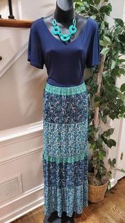 EST. 1946 Women's Blue Polyester V-Neck Short Sleeve Long Maxi Dress Size Large