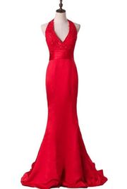 jjshouse Halter Mermaid With Beading And Ruffles Red ball gown prom dress 6