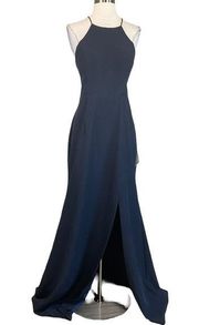 Bariano Women's Formal Dress Size XXL Blue Backless Thigh Slit Long Gown