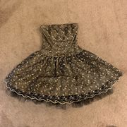 Vintage 80s  brown and black gold embroidered mini dress sz 2p