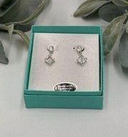 Swarovski Pierced Square Cut Rhinestone Drop Earrings NIB