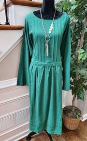 Misslook Women Green Polyester Long Sleeve Round Neck Knee Length Dress Size 2XL