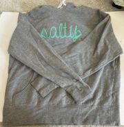 gray and teal sweatshirt