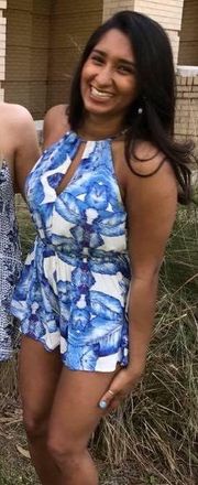 Blue & White Floral Romper