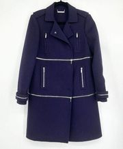 Diane Von Furstenberg Purple Wool Zipper Detail Coat Size Small S