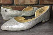 Womens Juicy Couture Rhinestone Ballet Flats Size 7.5 Silver Slip On Shoe