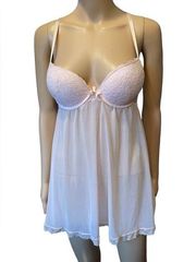 Daisy Fuentes Pink Sheer Mesh Feminine Push Up Bra Babydoll Lingerie Slip Dress