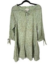 Cleobella Brinley Green Splash Print Long Sleeve Flounce Mini Dress Size XS