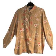 KATE HILL Blouse Women XL  Silk Floral Beige Long Sleeve Button Front