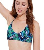 Ann Taylor Loft Beach Reversible Beach Palm & Ocean Blue Bikini Top