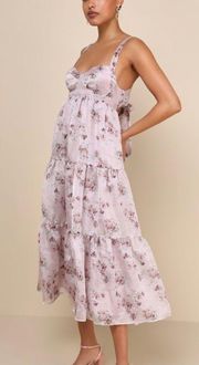 Mauve Floral Tiered Backless MIDI Dress