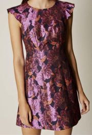 Karen Millen Women’s Purple Floral Jacquard Floral Dress