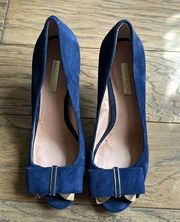 Navy Blue Suede Peep Toe - 8